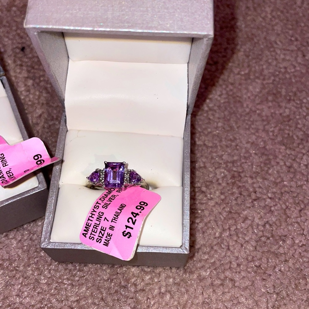 AMETHYST DIAMOND STERLING SILVER RING SIZE 7 - Picture 2 of 6